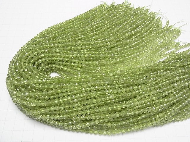 [Video]High Quality! Peridot AA++ Star Faceted Round 4mm half or 1strand beads (aprx.15inch/38cm)