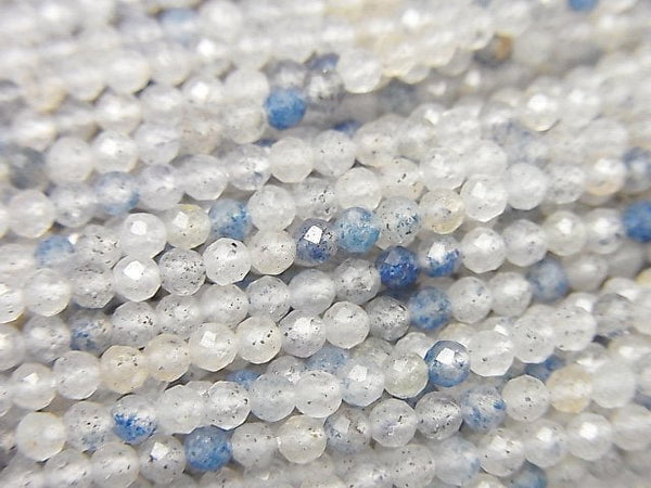 [Video]High Quality! Dumortierite in Quartz AA+ Faceted Round 2mm 1strand beads (aprx.15inch/37cm)