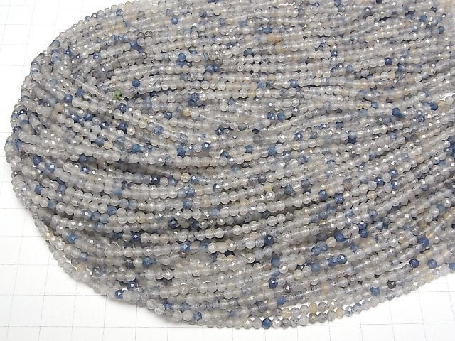 [Video]High Quality! Dumortierite in Quartz AA+ Faceted Round 3mm 1strand beads (aprx.15inch/37cm)
