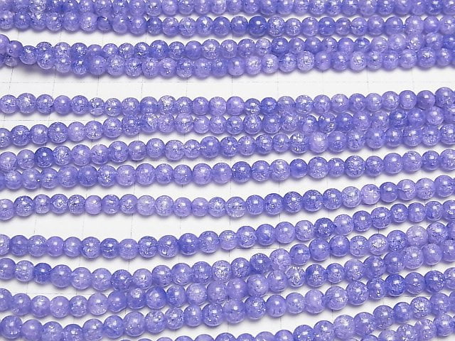 Blue color 1 Cracked Crystal Round 4mm 1strand beads (aprx.15inch/37cm)