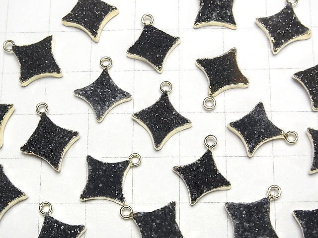[Video]Druzy Agate Sparkle Star Charm Black 2pcs
