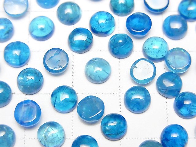 [Video]High Quality Neon Blue Apatite AA++ Round Cabochon 6x6mm 2pcs