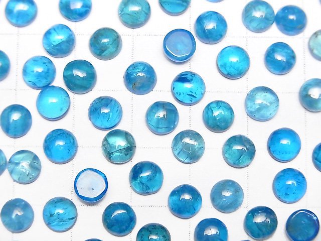 [Video]High Quality Neon Blue Apatite AA++ Round Cabochon 6x6mm 2pcs