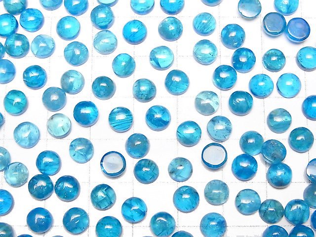 [Video]High Quality Neon Blue Apatite AA++ Round Cabochon 6x6mm 2pcs