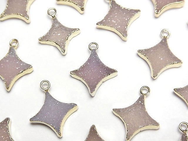 [Video]Druzy Agate Sparkle Star Charm Pink 2pcs