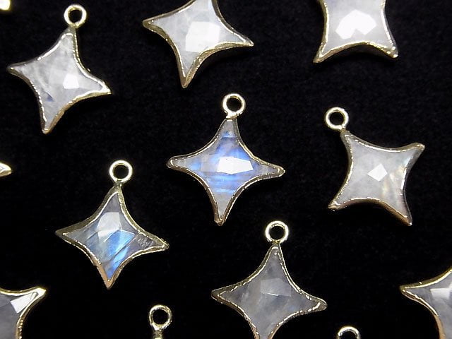 [Video]Rainbow Moonstone Sparkle Star Charm Gold color 2pcs