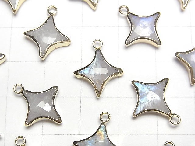 [Video]Rainbow Moonstone Sparkle Star Charm Gold color 2pcs