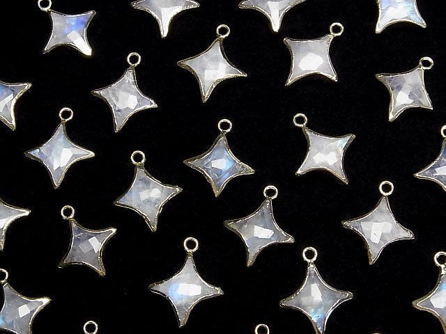 [Video]Rainbow Moonstone Sparkle Star Charm Gold color 2pcs