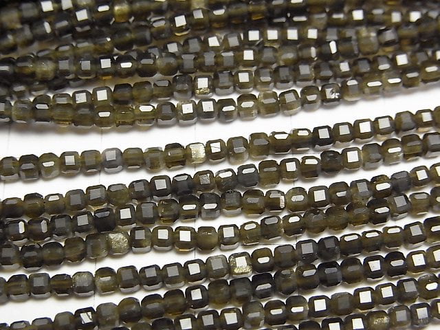 [Video]High Quality! Golden Obsidian AAA Cube Shape 2x2x2mm 1strand beads (aprx.15inch/38cm)