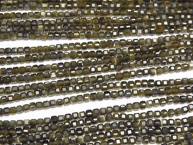 [Video]High Quality! Golden Obsidian AAA Cube Shape 2x2x2mm 1strand beads (aprx.15inch/38cm)