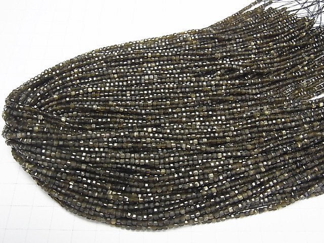 [Video]High Quality! Golden Obsidian AAA Cube Shape 2x2x2mm 1strand beads (aprx.15inch/38cm)