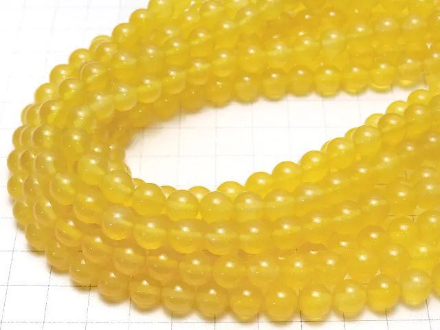 Yellow color Chalcedony Round 8mm 1strand beads (aprx.15inch/36cm)