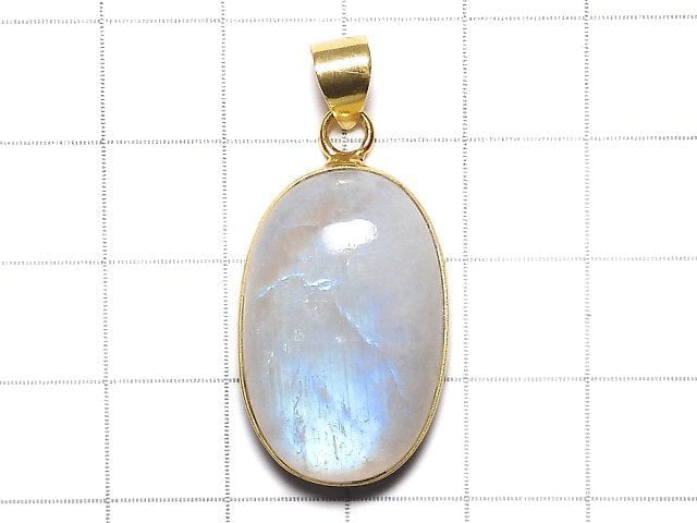 [Video][One of a kind] High Quality Rainbow Moonstone AA++ Pendant 18KGP NO.43