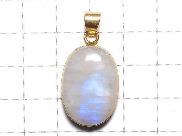 [Video][One of a kind] High Quality Rainbow Moonstone AA++ Pendant 18KGP NO.49