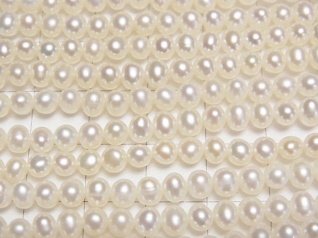 [Video] Fresh Water Pearl AAA- White Potato 5mm half or 1strand beads (aprx.15inch/37cm)