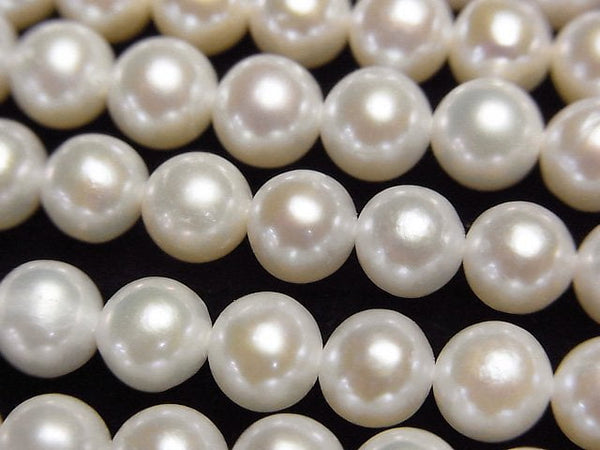 [Video] Fresh Water Pearl AA++ Semi Round 6mm White 1strand beads (aprx.15inch/36cm)