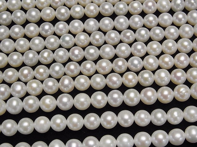 [Video] Fresh Water Pearl AA++ Semi Round 6mm White 1strand beads (aprx.15inch/36cm)