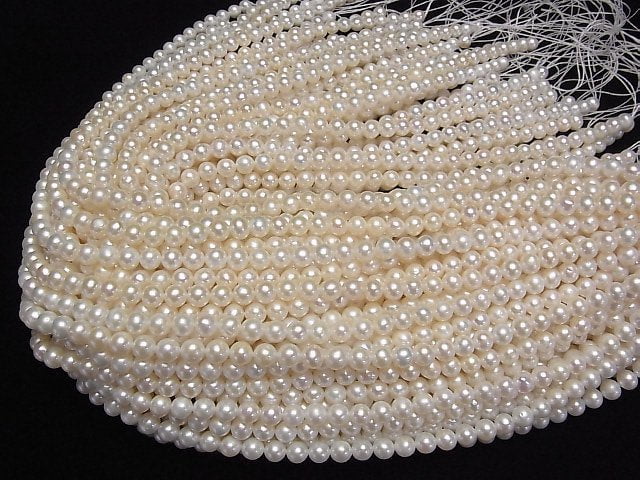 [Video] Fresh Water Pearl AA++ Semi Round 6mm White 1strand beads (aprx.15inch/36cm)