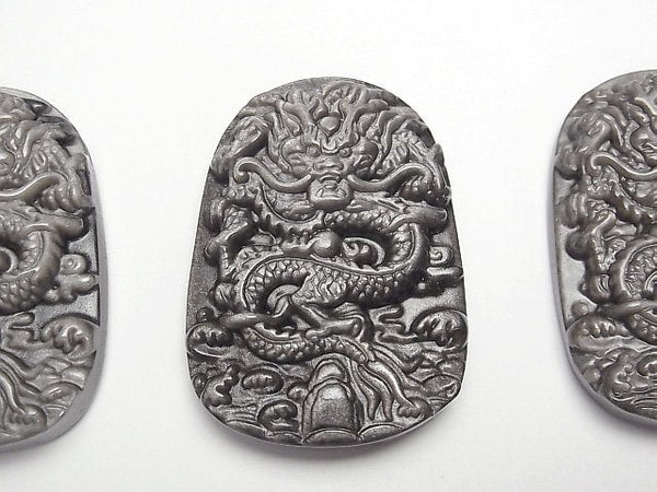 [Video] Dragon Carved! Silver Obsidian AAA Plate 1pc