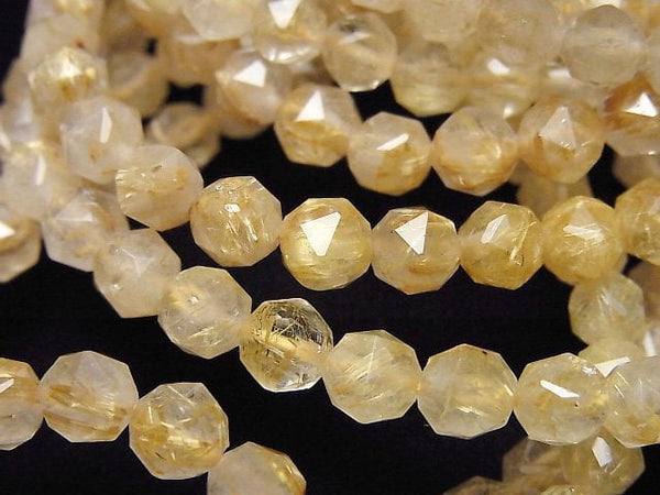 [Video]High Quality! Rutilated Quartz AA+ Star Faceted Round 6mm Bracelet
