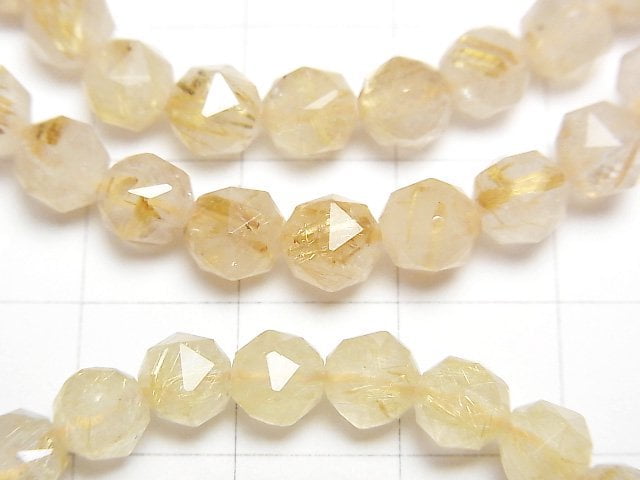 [Video]High Quality! Rutilated Quartz AA+ Star Faceted Round 6mm Bracelet