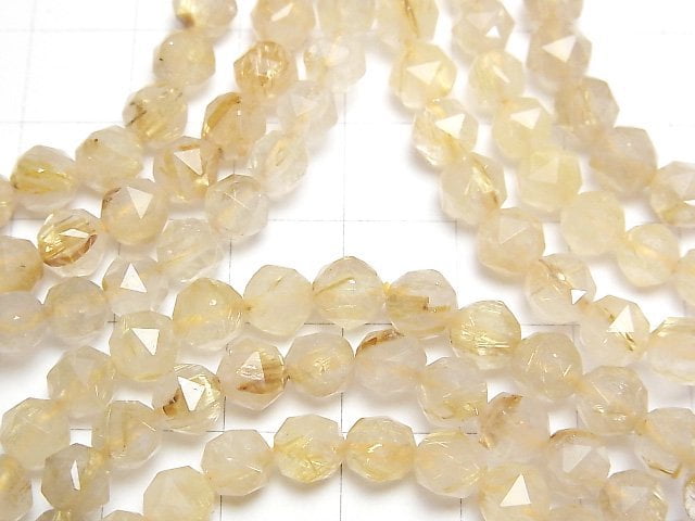 [Video]High Quality! Rutilated Quartz AA+ Star Faceted Round 6mm Bracelet