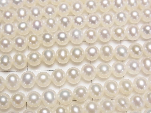 [Video] Fresh Water Pearl AAA Semi Round 5mm White half or 1strand beads (aprx.15inch/37cm)