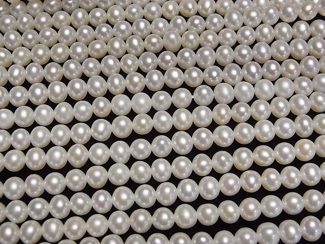 [Video] Fresh Water Pearl AAA Semi Round 5mm White Half or 1-strand beads (approx. 15 inches/37 cm)