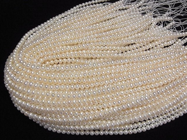 [Video] Fresh Water Pearl AAA Semi Round 5mm White half or 1strand beads (aprx.15inch/37cm)