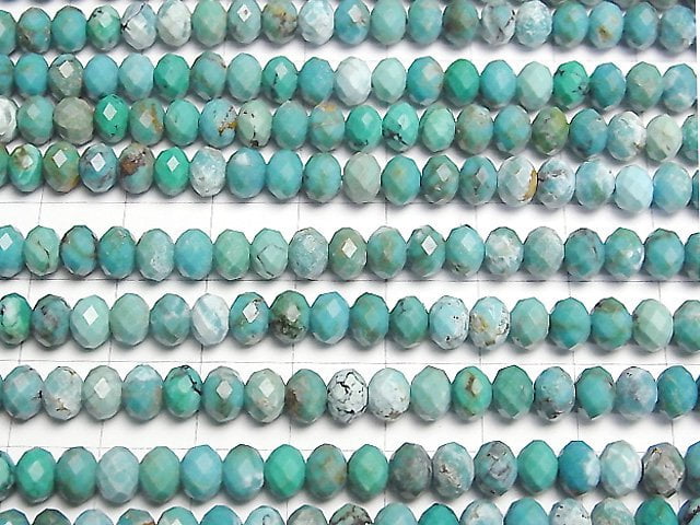 [Video]High Quality! Turquoise AA+ Faceted Button Roundel 6x6x4mm half or 1strand beads (aprx.15inch/36cm)