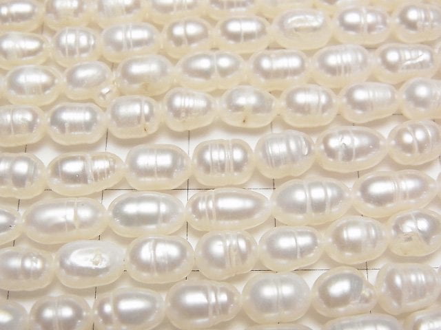 [Video] Fresh Water Pearl AA Wrinkle Rice 8x5x5mm White 1strand beads (aprx.13inch/33cm)