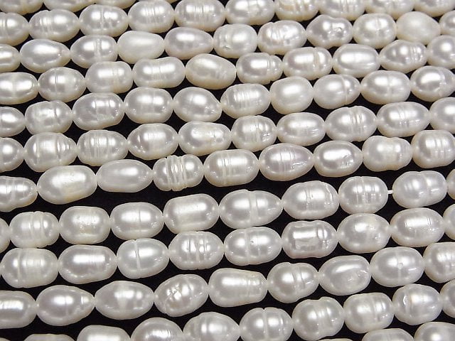 [Video] Fresh Water Pearl AA Wrinkle Rice 8x5x5mm White 1strand beads (aprx.13inch/33cm)