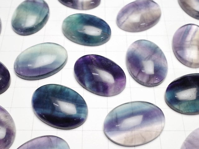 [Video] Multicolor Fluorite AA++ Oval Cabochon 25x18mm 2pcs