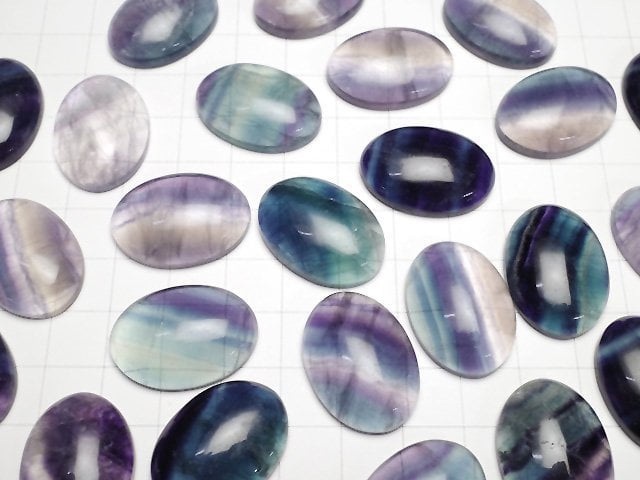 [Video] Multicolor Fluorite AA++ Oval Cabochon 25x18mm 2pcs