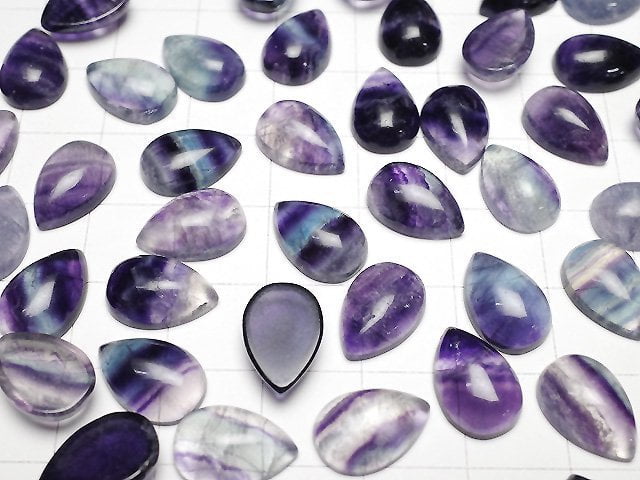 [Video] Multicolor Fluorite AA++ Pear shape Cabochon 12x8mm 5pcs