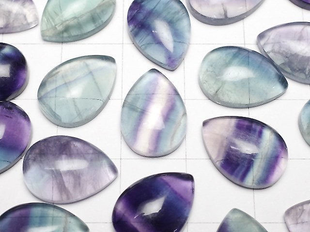 [Video] Multicolor Fluorite AA++ Pear shape Cabochon 14.5x10.5mm 5pcs