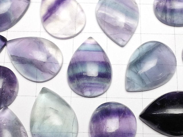 [Video] Multicolor Fluorite AA++ Pear shape Cabochon 18x13mm 5pcs