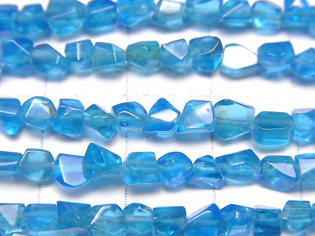 [Video]High Quality Neon Blue Apatite AA++ Faceted Nugget half or 1strand beads (aprx.7inch/18cm)