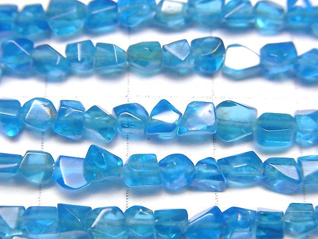 [Video]High Quality Neon Blue Apatite AA++ Faceted Nugget half or 1strand beads (aprx.7inch/18cm)