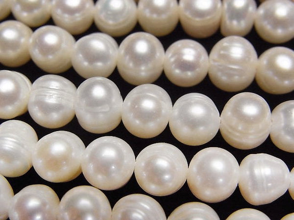 [Video] Fresh Water Pearl AA+ Wrinkle Potato 7mm White 1strand beads (aprx.13inch/33cm)