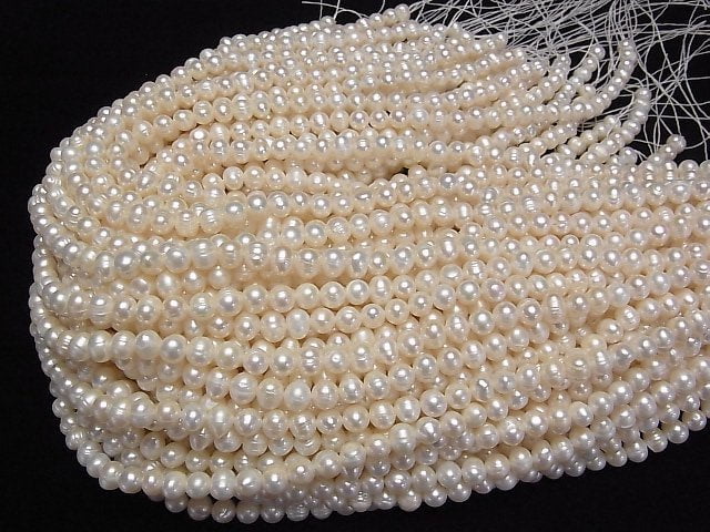 [Video] Fresh Water Pearl AA+ Wrinkle Potato 7mm White 1strand beads (aprx.13inch/33cm)