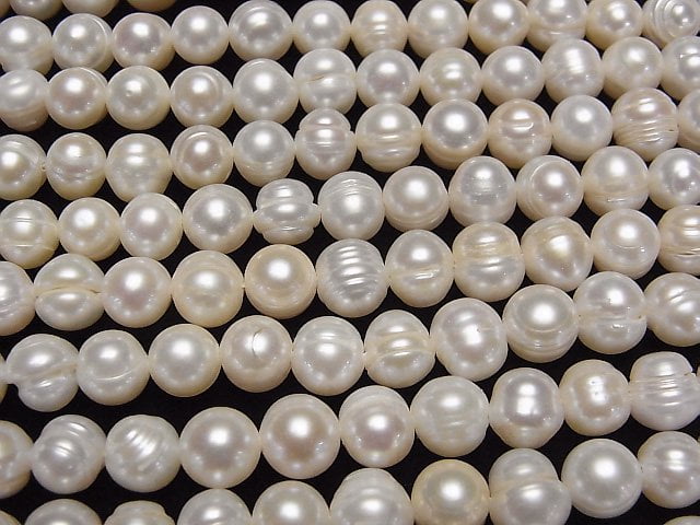 [Video] Fresh Water Pearl AA Wrinkle Potato 8mm White 1strand beads (aprx.14inch/35cm)