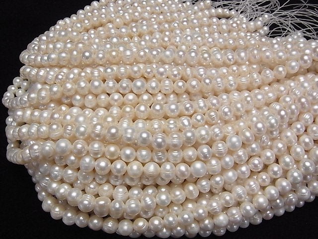 [Video] Fresh Water Pearl AA Wrinkle Potato 8mm White 1strand beads (aprx.14inch/35cm)