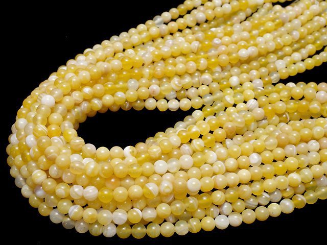 Yellow striped agate Round 6mm 1strand beads (aprx.15inch/37cm)