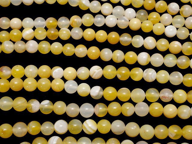 Yellow striped agate Round 8mm 1strand beads (aprx.15inch/36cm)