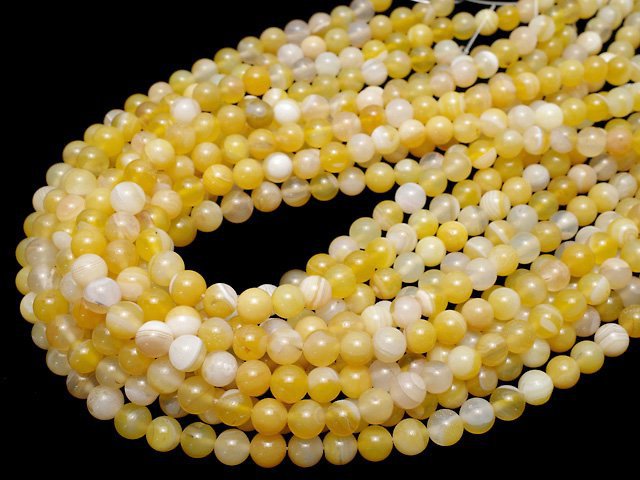 Yellow striped agate Round 8mm 1strand beads (aprx.15inch/36cm)