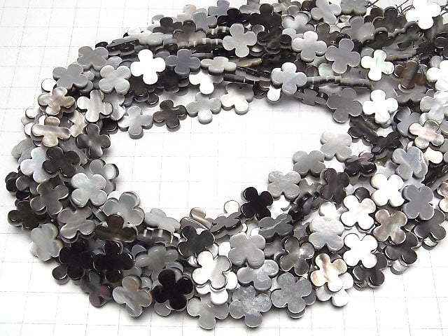 [Video] Black Shell AAA Flower Motif 13x13x3mm 1/4 or 1strand beads (aprx.15inch/38cm)