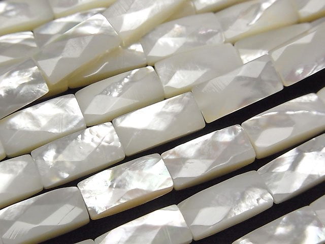 [Video] White Shell AAA Faceted Rectangle 13x6x4mm 1/4-1strand beads (aprx.15inch/38cm)