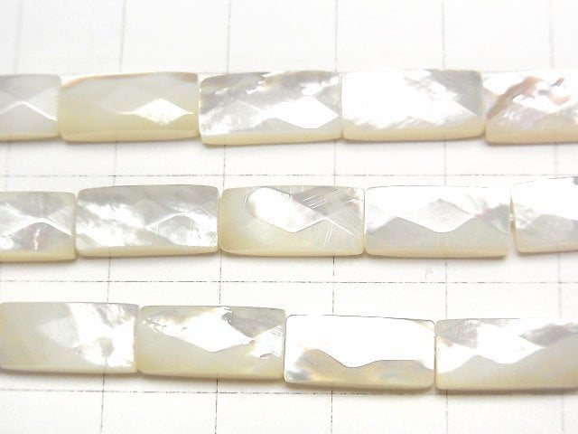 [Video] White Shell AAA Faceted Rectangle 13x6x4mm 1/4-1strand beads (aprx.15inch/38cm)