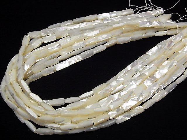 [Video] White Shell AAA Faceted Rectangle 13x6x4mm 1/4-1strand beads (aprx.15inch/38cm)